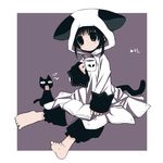  animal_costume animal_ears barefoot black_eyes black_hair book cat cat_ears cup feet long_sleeves nyaa-san pita_ten saxyun shia_(pita_ten) short_hair sitting solo tail 