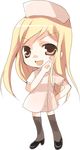  blonde_hair brown_eyes chibi higurashi_no_naku_koro_ni kayune_niu kneehighs lowres nurse socks solo takano_miyo 