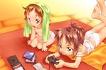  artist_request camisole child copyright_request game_console multiple_girls panties playing_games playstation playstation_2 sony strap_slip topless towel underwear underwear_only video_game white_panties 