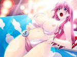  bikini blue_eyes blush breasts game_cg large_breasts long_hair natsume_harumi navel nipples open_mouth pink_hair solo sumeragi_kohaku surprised swimsuit tsuma_koi. wardrobe_malfunction 