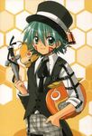  .hack//tasogare_no_udewa_densetsu 1boy grunty honeycomb_(pattern) honeycomb_background izumi_rei kunisaki_shugo long_sleeves male_focus orange_background solo sword weapon 
