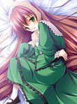  bangs bed heterochromia long_hair long_sleeves matsuzaki_tokiko rozen_maiden solo suiseiseki very_long_hair 