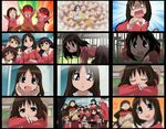  all_fours azumanga_daiou brown_eyes brown_hair collage glasses hands_on_own_cheeks hands_on_own_face kagura_(azumanga_daiou) kaori_(azumanga_daiou) kasuga_ayumu long_sleeves mihama_chiyo mizuhara_koyomi multiple_girls open_mouth outstretched_hand red_eyes sad sakaki school_uniform screencap sleeping smile surprised takino_tomo tanizaki_yukari white_eyes 