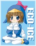  artist_request blue_eyes blush_stickers bow brown_hair coat ecoco ekokuice hat kneeling long_sleeves pantyhose scarf solo white_legwear white_scarf 