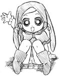  artist_request goutokuji_miyako greyscale lowres monochrome panties pantyshot pantyshot_(sitting) powerpuff_girls_z rolling_bubbles sitting sketch solo underwear 