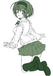  green long_sleeves mizuki_makoto monochrome pleated_skirt school_uniform serafuku skirt solo to_heart_2 yoshioka_chie 