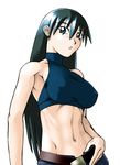  abs arikawa armpits azumanga_daiou belt black_eyes black_hair breasts halter_top halterneck large_breasts long_hair midriff muscle navel non-web_source sakaki solo toned 