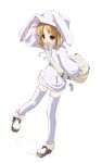  animal_ears bag bunny_ears hood hoodie legs long_sleeves naporu open_mouth original solo thighhighs zettai_ryouiki 