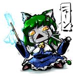  :&lt; animal_ears bad_id bad_pixiv_id bell cat_ears chibi detached_sleeves green_hair kemonomimi_mode kochiya_sanae nyoron_(fudegatana) robot simple_background solo touhou 