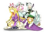  blonde_hair chen hat highres hitodama konpaku_youmu konpaku_youmu_(ghost) multiple_girls pink_hair red_eyes saigyouji_yuyuko silver_hair to-hou_eiyasyou touhou yakumo_ran yakumo_yukari yellow_eyes 