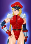 alternate_costume blonde_hair blue_eyes braid breasts cammy_white cosplay fingerless_gloves gloves highres large_breasts leotard long_hair makani_kohitujito muscle shiny shiny_clothes skin_tight solo street_fighter street_fighter_iv_(series) twin_braids vega vega_(cosplay) 