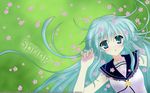  aqua_eyes aqua_hair blush flowers grass long_hair 