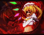  ball_gag blonde_hair bottomless etogami_kazuya eyepatch flandre_scarlet gag groin midriff red_eyes solo straitjacket torn_clothes touhou ungagged zoom_layer 