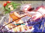  blue goggles green_eyes green_hair gumi headphones microphone skirt vocaloid 