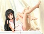  akiyama_mio barefoot black_eyes black_hair chunpai curtains k-on! legs_up lingerie long_hair lying negligee on_side solo underwear 