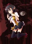  :o black_hair camera chipa_(arutana) expressionless geta hat highres himekaidou_hatate looking_at_viewer one_eye_closed open_mouth pointy_ears pun red_eyes shameimaru_aya shell short_hair solo tengu-geta thighhighs tokin_hat touhou 