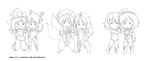  alternate_costume dei_shirou fighting_stance fishnet_legwear fishnets frown greyscale hakurei_reimu holding_hands hong_meiling kazami_yuuka kirisame_marisa monochrome multiple_girls smile thighhighs thumbs_up touhou yakumo_ran yasaka_kanako 