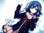  blue_eyes blue_hair gotokuji_akira goutokuji_akira highres school_uniform seifuku signal_heart skirt snow winter zinno 