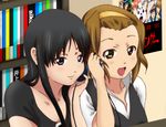  akiyama_mio bad_id bad_pixiv_id black_eyes black_hair brown_eyes brown_hair casual catherine_(gintama) gintama hairband hattori_zenzou headphones hiraga_gengai k-on! kagura_(gintama) long_hair multiple_girls poster_(object) sadaharu sakata_gintoki shimura_shinpachi short_hair tainaka_ritsu tennen_ahoke 