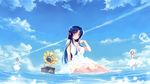  adjusting_hair arm_support bangs bare_shoulders barefoot blue_eyes blue_hair blush breasts cleavage cloud day dress faceless grey_hair grin hair_ribbon hanami_mariya highres koga_sayoko large_breasts long_hair long_image looking_at_viewer looking_back misaki_kurehito multiple_girls naughty_face no_bra ocean official_art outdoors parted_bangs phonograph ribbon see-through short_hair sideboob sidelocks sitting skirt_hold sky smile suiheisen_made_nan_mile? sundress tsuyazaki_kokage wading wallpaper water white_hair wide_image widescreen 