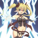  blonde_hair chain demon_girl elbow_gloves garter_belt gloves green_eyes horns leather lingerie long_hair midriff pachira panties pointy_ears renkin_san-kyuu_magical_pokaan solo souzan_kurasuke tail thighhighs twintails underwear wings 