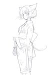  animal_ears cat_ears greyscale japanese_clothes kimono long_sleeves monochrome original shijou_sadafumi sketch solo yukata 