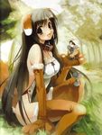  animal_ears artist_request bird black_hair collar copyright_request dog_ears elbow_gloves gloves long_hair mouse paw_gloves paws solo thighhighs 