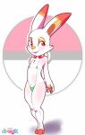  2019 anthro anthrofied blush buckteeth bulge clothing digital_media_(artwork) dragk fur hair lagomorph male mammal nintendo pok&eacute;mon pok&eacute;mon_(species) pok&eacute;morph scorbunny simple_background smile solo teeth video_games white_fur 