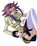  angry ashford_academy_uniform belt blazer blue_eyes breasts buttons clenched_teeth code_geass dutch_angle flipped_hair gun handgun holster jacket kallen_stadtfeld kimura_takahiro knee_up long_sleeves looking_at_viewer medium_breasts miniskirt nambu_type_14 necktie official_art pencil_skirt pistol purple_hair school_uniform shirt short_hair short_hair_with_long_locks sidelocks simple_background skirt sleeve_cuffs slender_waist solo squatting sweatdrop teeth thigh_holster thigh_strap thighhighs third-party_edit upskirt vector_trace weapon white_background white_legwear wing_collar 