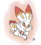  2019 3_toes adamb/fluffy ambiguous_gender buckteeth digital_media_(artwork) feet lagomorph long_ears looking_up lying mammal nintendo on_front pok&eacute;mon pok&eacute;mon_(species) rabbit scorbunny signature simple_background teeth toes video_games 