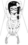  asatte_no_houkou glasses greyscale inue_shinsuke monochrome nogami_shouko panties panty_pull socks solo striped striped_legwear toilet toilet_use underwear 