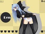  back-print_panties black_legwear dress dress_lift half_updo hotincool len long_sleeves nekoarc panties pointy_ears print_panties solo thighhighs tsukihime underwear white_panties 