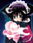  animal_ears breath cat_ears copyright_request kannon_ouji long_sleeves maid mittens pink_mittens snowing solo 