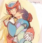  armor artist_request blonde_hair blue_eyes flower kiss long_hair lowres male_focus multiple_boys necking rockman rockman_x x_(rockman) yaoi zero_(rockman) 