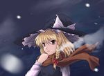  blonde_hair braid brown_scarf hat kirisame_marisa perfect_cherry_blossom scarf side_braid snowing solo touhou tsuyadashi_shuuji witch_hat 