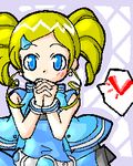 artist_request bangs bare_shoulders belt blue_dress bracelet dress drill_hair goutokuji_miyako hair_ornament hairclip hands_clasped heart jewelry looking_at_viewer lowres oekaki open_clothes open_vest own_hands_together powerpuff_girls_z praying rolling_bubbles short_hair solo speech_bubble spoken_heart swept_bangs twin_drills twintails vest 