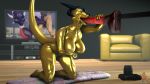  3d_(artwork) body_pillow camera digital_media_(artwork) dildo dragon female kneeling nocturnalfuzz oral pillow raised_tail scalie sex_toy source_filmmaker television yellow_eyes 