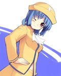  blue_hair brown_eyes copyright_request hat long_sleeves one_eye_closed pencil_skirt short_hair sikorsky skirt solo stewardess 