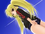  40010prototype blonde_hair buruma fate_testarossa gym_uniform long_hair long_sleeves lyrical_nanoha mahou_shoujo_lyrical_nanoha mahou_shoujo_lyrical_nanoha_a's panties solo underwear white_panties 