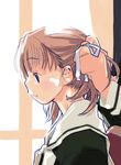  artist_request bangs brown_eyes brown_hair from_side fukuzawa_yumi hair_half_undone hairdressing long_sleeves maria-sama_ga_miteru out_of_frame portrait profile ribbon school_uniform serafuku short_hair smile solo_focus tying_hair 