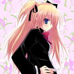 blonde_hair blue_eyes floral_background flower from_side kannon_ouji long_hair long_sleeves profile quiz_magic_academy shalon solo tulip two_side_up 