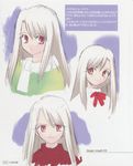  absurdres animal_ears asymmetrical_hair bow bowtie dress fate/stay_night fate_(series) green_dress highres illyasviel_von_einzbern looking_at_viewer red_bow red_dress red_eyes red_neckwear simple_background takeuchi_takashi upper_body white_background white_dress white_hair 