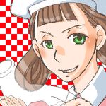  bangs blush brown_hair checkered checkered_background green_eyes hat lowres non-web_source nurse oekaki pumpkin_scissors rosetta_(pumpkin_scissors) see-through sketch smile solo 