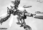  greyscale gunbuster logo mecha monochrome no_humans saeki_shouji solo top_wo_nerae! transformation 