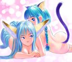  animal_ears artist_request ass blue_eyes blue_hair bokuseiinmonzeninari_sakura braid breasts cat_ears fox_ears fox_tail hyper_police large_breasts long_hair multiple_girls nude sasahara_natsuki_(hyper_police) single_braid tail yuri 