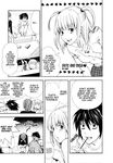  2boys amane_misa artist_request bags_under_eyes comic death_note greyscale l_(death_note) long_sleeves monochrome multiple_boys translated yagami_light 