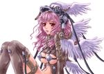  angel cable copyright_request curly_hair kanesada_keishi multiple_wings pink_hair red_eyes seraph solo thighhighs wings 
