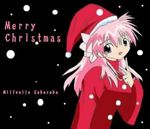  christmas flower galaxy_angel long_hair milfeulle_sakuraba oekaki pink_hair santa_costume solo 