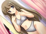  blue_eyes blush bra brown_hair dutch_angle fitting_room game_cg grey_bra grey_panties hime_(neko_no_hime) lingerie long_hair navel neko_no_hime open_mouth panties solo sports_bra striped striped_bra striped_panties underwear underwear_only very_long_hair walk-in yameta_takashi 