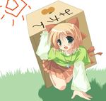  box cardboard_box happiness! kohinata_sumomo long_sleeves mikan_box miniskirt ribbon skirt solo 